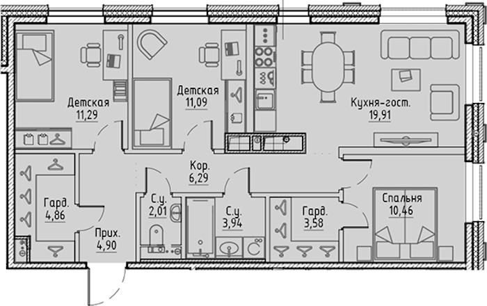 3-комнатная квартира 78.33 м², 3/10 эт., ЖК «LEGENDA Сампсониевский 32»